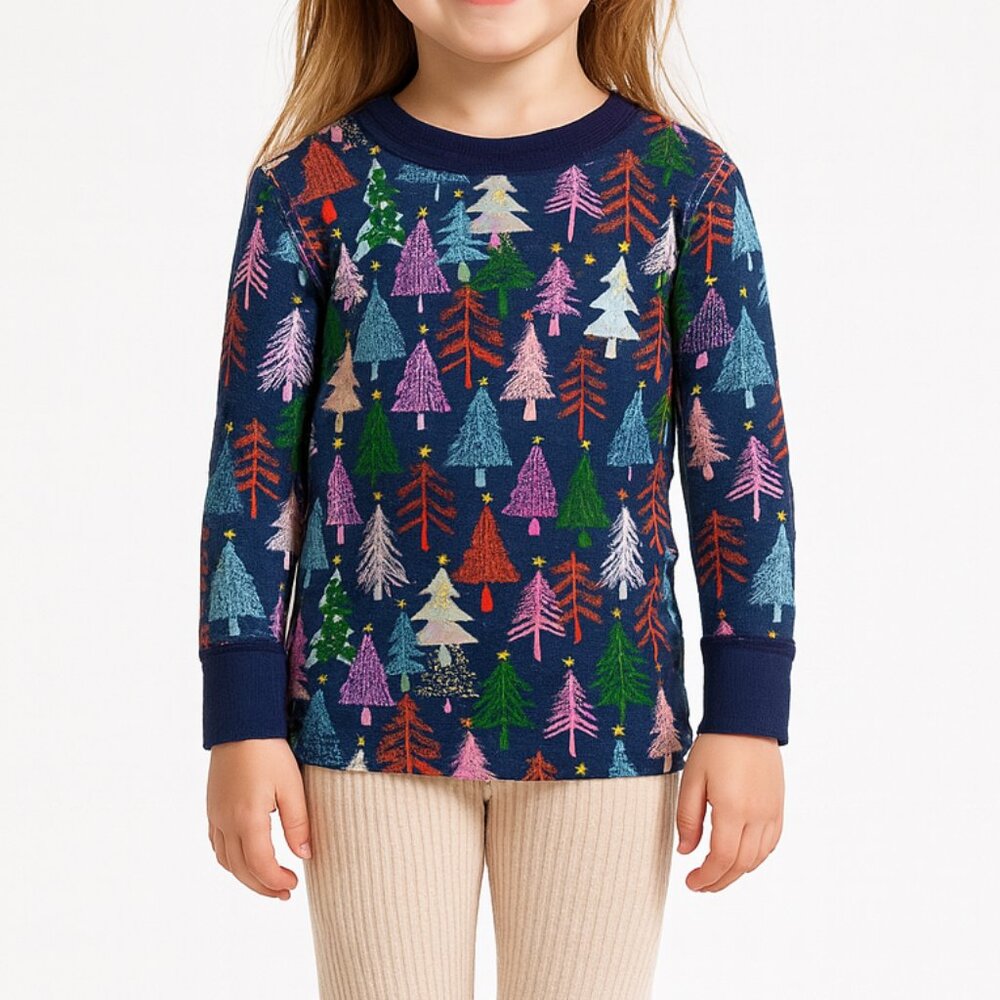 Hanna Andersson Size 4 Christmas Tree Pajama Top Twinkly Trees Organic Cotton 🎄